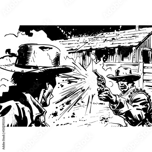 Cowboy shootout comics illustration drawing vector
