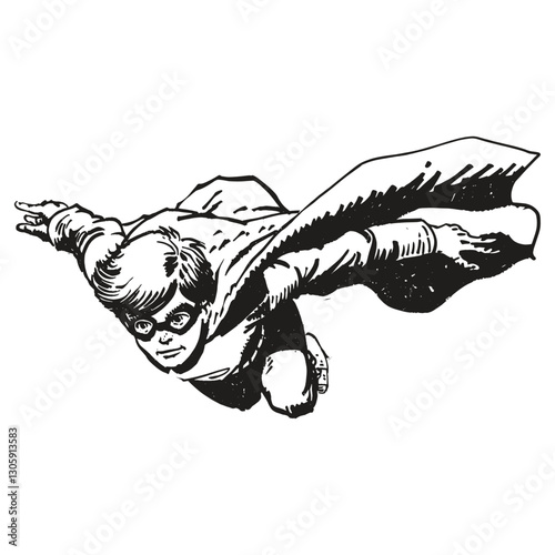 Kid superhero flying illustration drawing comic vector