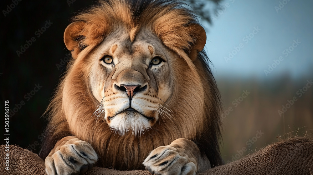 Fototapeta premium Portrait of a Majestic Male Lion With a Focused and Regal Expression