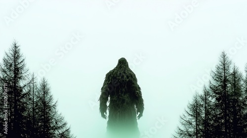 Mysterious Forest Creature  Bigfoot  Horror  Shadowy Figure  Fog  Trees  Supernatural  Dar