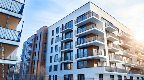 Modern Apartment Building Exterior With Balconies in Urban Residential Area
