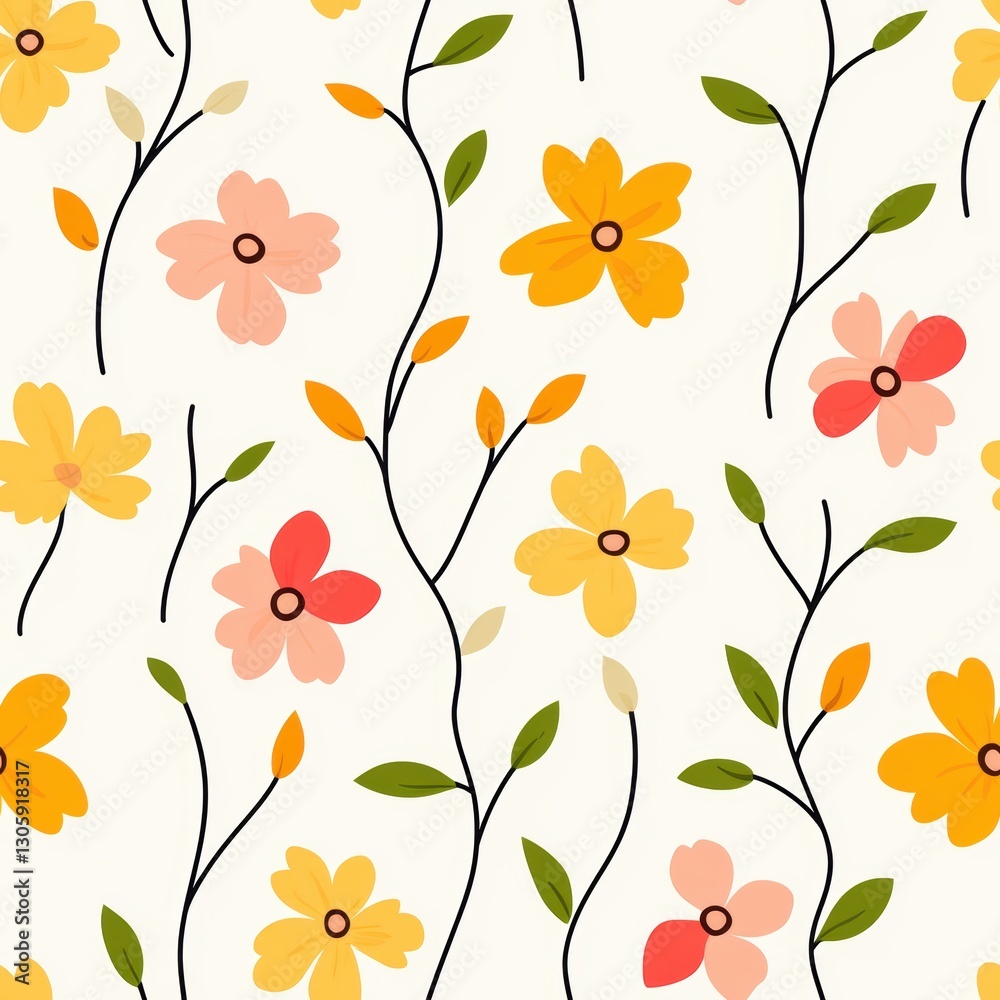 custom made wallpaper toronto digitalRepetitive colorful flower pattern for Spring theme fabric design.
