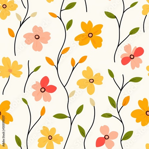 Wallpaper Mural Repetitive colorful flower pattern for Spring theme fabric design. Torontodigital.ca
