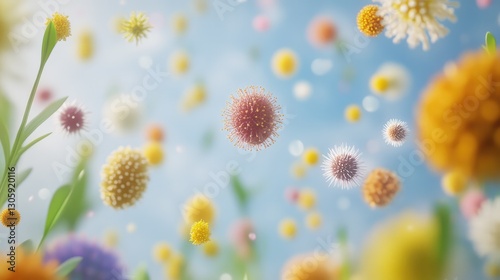 3D Illustration of Pollen Grains from Various Plants, Representing Hay Fever and Allergic Rhinitis