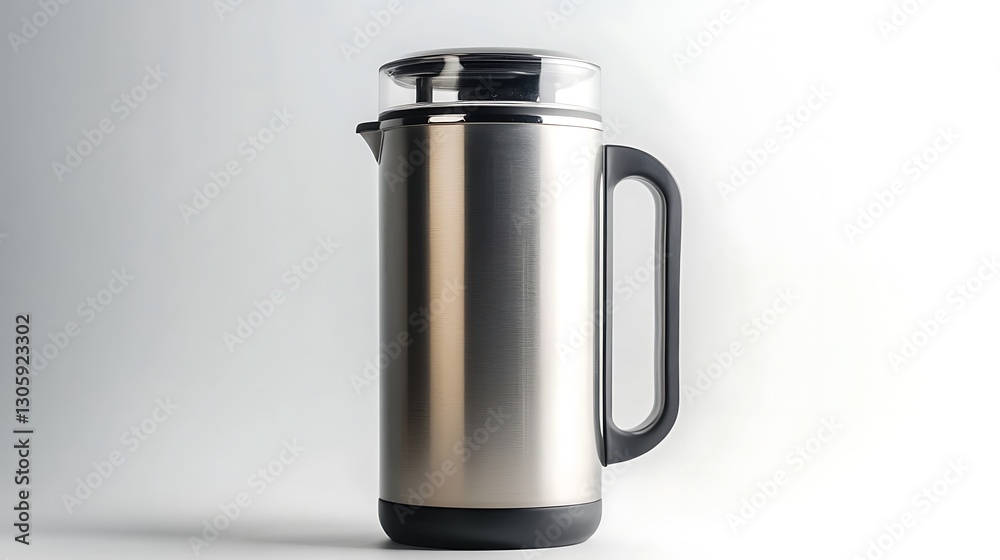 Sleek Modern French Press Coffee Maker with Stainless Steel Finish and Black Handle on Light Background Sleek Modern French Press Coffee Maker with Stainless Steel Finish and Black Handle on Light Background