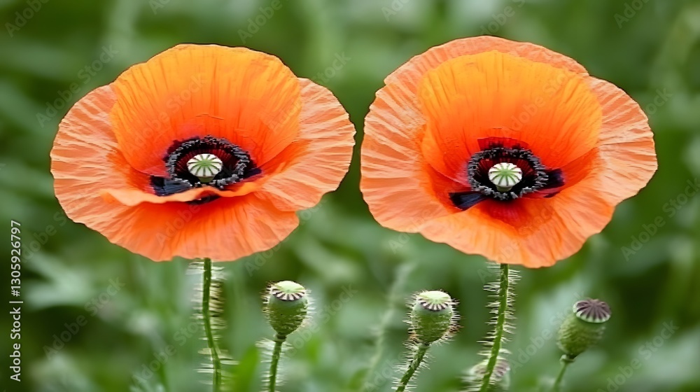 Obraz premium Stunning Closeup of Two Vibrant Orange Poppies in Bloom