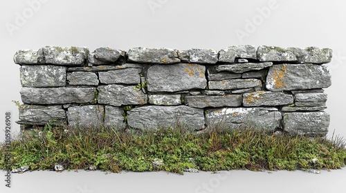 Stone Wall Bordering Grassy Field