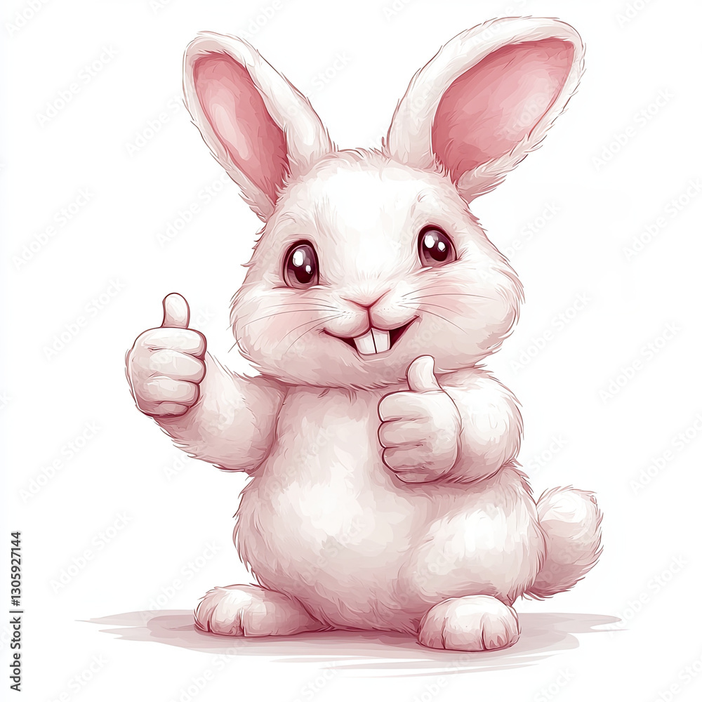 Fototapeta premium Happy cartoon rabbit giving motivational thumbs up in cheerful pose