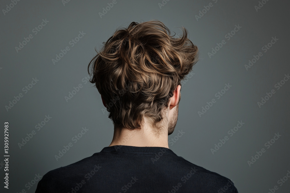 Men with healthy messy hair back view. Best for photography model shampoo product
