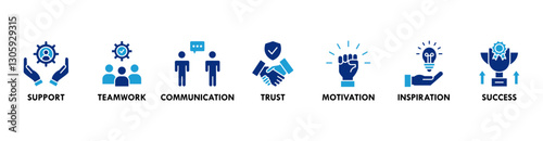 Collaboration banner web icon vector illustration concept for teamwork and working together with icon of support, teamwork, communication, trust, handshake, motivation, inspiration, and success