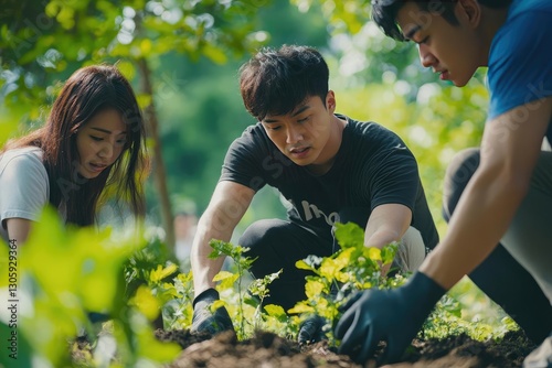 Wallpaper Mural Vibrant Community Initiative with Energetic Asian Volunteers United in Tree Planting Efforts for a Greener Urban Future Torontodigital.ca