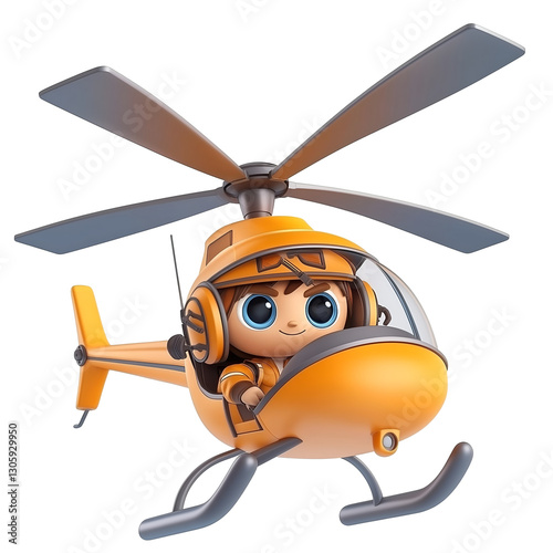 Cartoon Character Flying a Helicopter Adventure and Imagination Concept