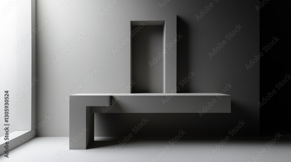Obraz premium A white bench is positioned in a room featuring a window.