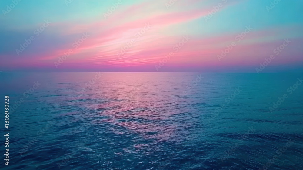 Fototapeta premium A serene sunset over the ocean with a distant boat silhouetted against the colorful sky.