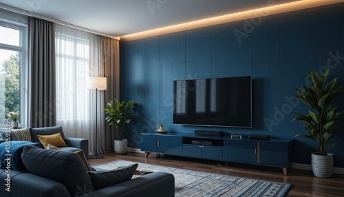 Wide angle cozy contemporary urban interiors