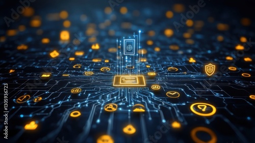 Innovative Concept Illustration of Blockchain Technology and Digital Contracts Featuring Legal Icons in AR Style for Modern Jurisprudence and Digital Transformation