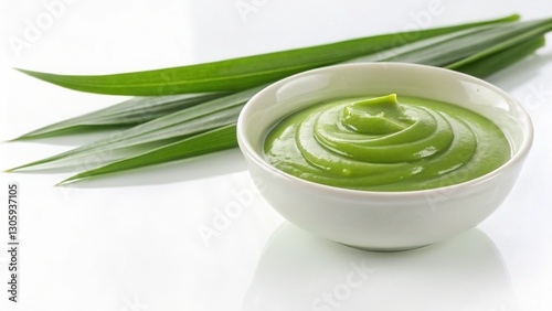 Pandan Custard with Pandan Leaves isolated