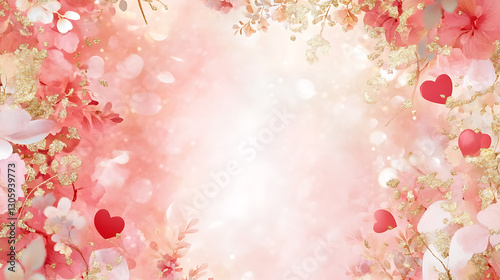 Romantic floral background with hearts soft blush tones digital design elegant atmosphere artistic viewpoint