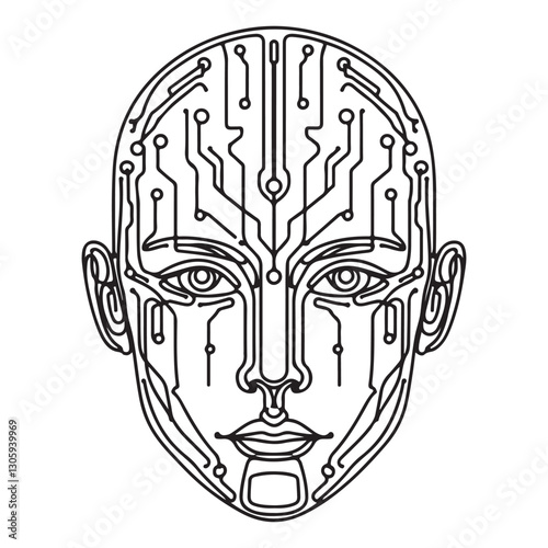 Cybernetic human face with a digital circuit