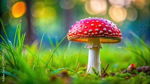 Wallpaper Mural Close up of colorful toadstool mushroom in green grass, autumn Torontodigital.ca