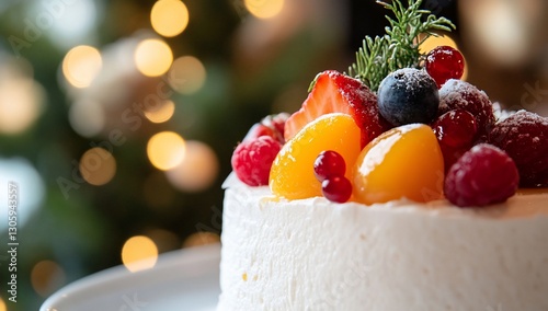 Festive Fruit Cake on Christmas Background photo