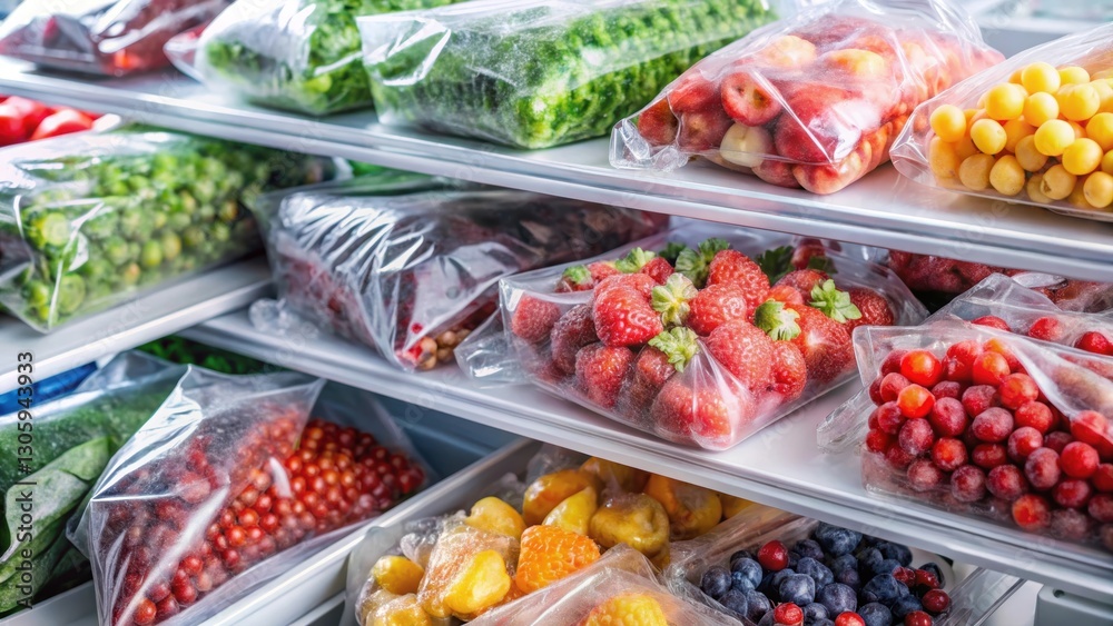 Close up of frozen berries and vegetables in sealed bags in a freezer, frozen, berries, vegetables, bags, close up, freezer, food Close up of frozen berries and vegetables in sealed bags in a freezer, frozen, berries, vegetables, bags, close up, freezer, food