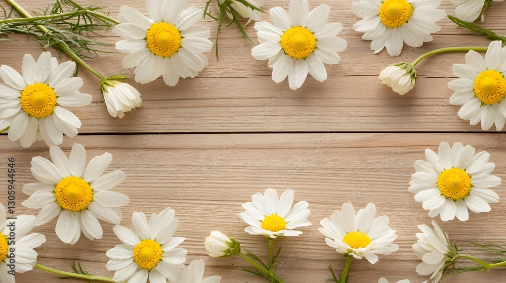 Obraz premium Beautiful Daisies on Wooden Background Floral Arrangement