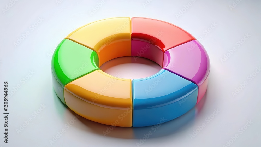 Fototapeta premium Colorful donut chart with six sections representing different data sets, donut, chart, graph, colorful, sections