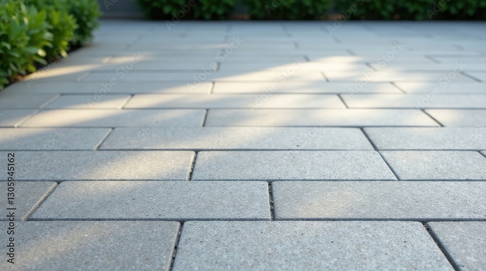 Fototapeta premium Serene Paving Stones A Pathway Bathed in Gentle Sunlight, Presenting a Textured Surface with Subtle Shadows and Lush Greenery in the Background