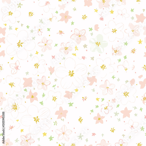 壁紙、春や夏や秋や冬の季節を感じさせる、桜や梅や小花や無地のパターンイラストが入っている、使いやすい壁紙