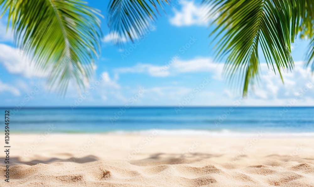 Tropical beach scene, sunny day, calm ocean. Ideal for travel brochures or relaxation themes Tropical beach scene, sunny day, calm ocean. Ideal for travel brochures or relaxation themes