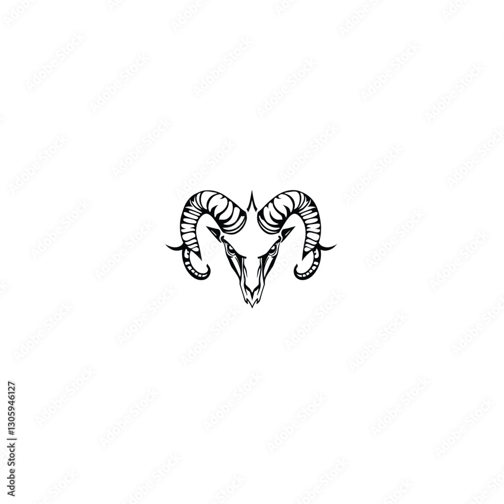  a fierce ram's head vector ink logo design with black and white colour