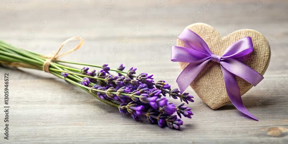 Close-up of a lavender flower with a heart shape and a decorative bow, lavender, flower, heart, bow, ribbon, romantic Close-up of a lavender flower with a heart shape and a decorative bow, lavender, flower, heart, bow, ribbon, romantic