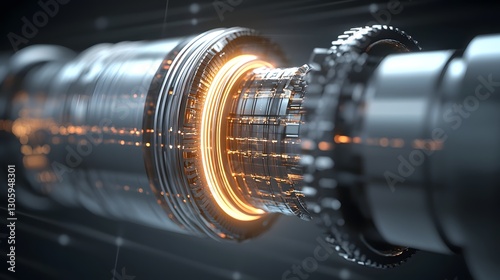 close up view of a glowing electromagnetic coil tightly wound around a metallic core creating an industrial futuristic and high tech appearance