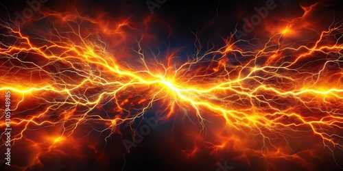 Abstract composition of fiery hot flames intertwining with electrifying bolts of lightning ,  abstract, hot, fire, lightning