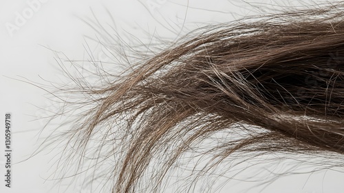 Closeup of dry brittle hair showing signs of damage and breakage from excessive heat styling  The image highlights the textural details and patterns of the damaged hair strands