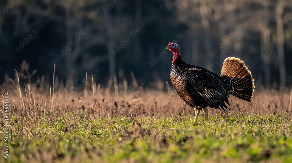 Wild turkey walking in a sunny meadow nature photography outdoor scene vibrant environment ground level perspective Wild turkey walking in a sunny meadow nature photography outdoor scene vibrant environment ground level perspective