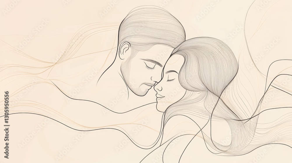Intimate embrace between a couple home setting abstract minimalist line art calm atmosphere artistic viewpoint love and connection Intimate embrace between a couple home setting abstract minimalist line art calm atmosphere artistic viewpoint love and connection
