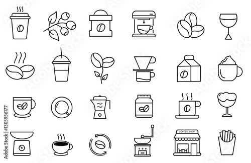 Coffee drink with line icon set editable stroke 