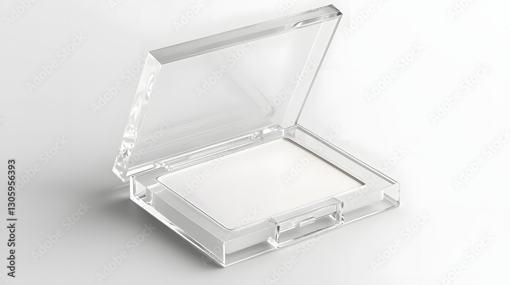 3D rendering of a clear acrylic makeup compact box with a glossy finish designed for displaying and storing powder cosmetics The transparent container has a minimalist and modern appearance 3D rendering of a clear acrylic makeup compact box with a glossy finish designed for displaying and storing powder cosmetics The transparent container has a minimalist and modern appearance