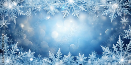 Frosty ice border with sparkling crystal formations and delicate snowflakes , frosty, winter,  frosty, winter, frost, frozen