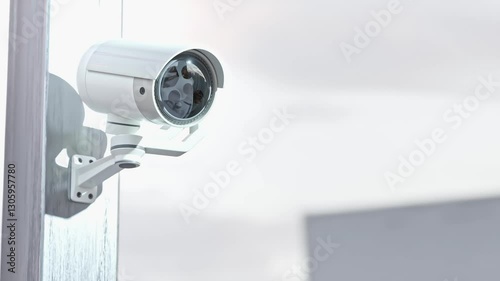 Security CCTV camera outdoors with sunlight. Scan the area for surveillance purposes. technology and innovation concept. 3D Render.