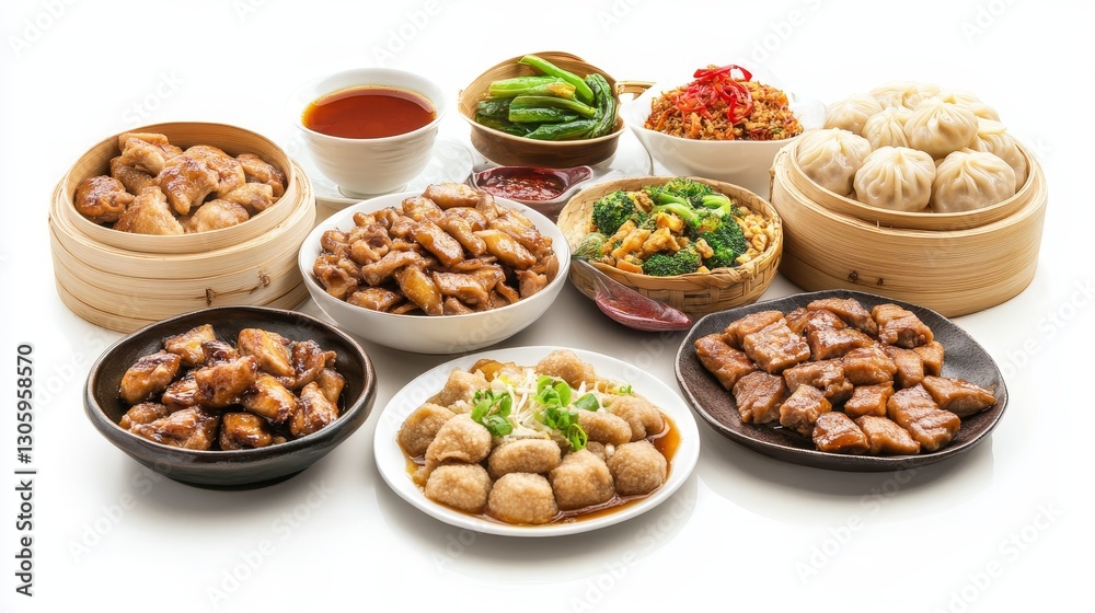 Aromatic Chinese Cuisine Dim Sum, Stir-fries and Steamed Buns; Composition of Multiple Dishes, High-Angle View, Food Photography, Chinese Food Dim Sum, Steamed Buns Aromatic Chinese Cuisine Dim Sum, Stir-fries and Steamed Buns; Composition of Multiple Dishes, High-Angle View, Food Photography, Chinese Food Dim Sum, Steamed Buns