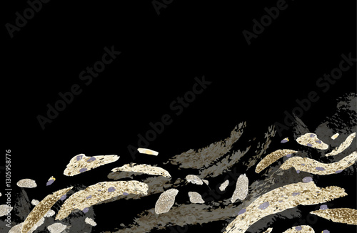 和風黒×金色背景ベクターイラスト素材 筆 金箔