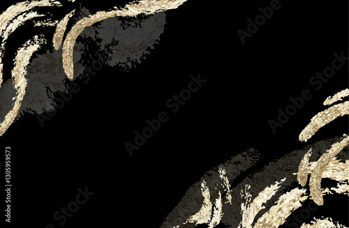 和風黒×金色背景ベクターイラスト素材 筆 金箔