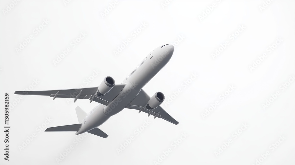 White commercial airplane in dynamic ascent isolated on white, travel concept. White commercial airplane in dynamic ascent isolated on white, travel concept.