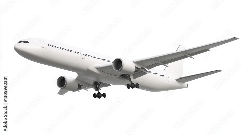 White commercial airplane in dynamic ascent isolated on white, travel concept. White commercial airplane in dynamic ascent isolated on white, travel concept.