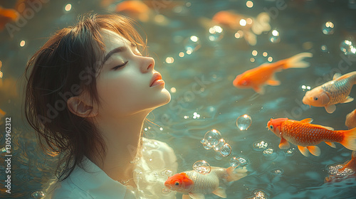 A surreal and realistic portrait film photography with an artistic and emotional atmosphere. The image has a vintage, dirty, and aged look. It features a short-haired girl with a melancholic gaze, wea