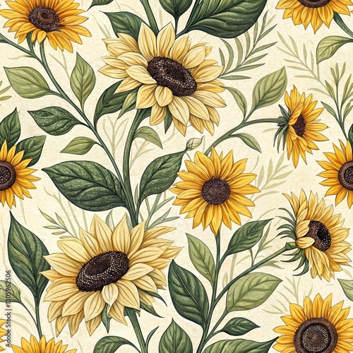 Seamless Sunflower Floral Pattern Bright Digital Art with Vibrant Aesthetic View