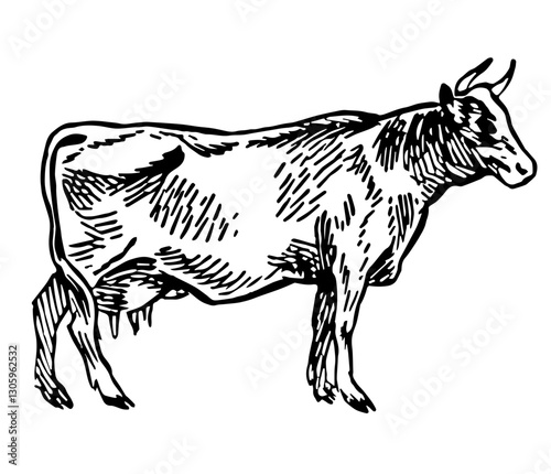Cow, Steer, Vintage Style Vector Illustration